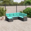 vidaXL Patio Sofa Set with Cushions, 7-Piece Black Poly Rattan Outdoor Furniture, Modular Design, Padded Blue Cushions, Weather-Resistant - 2 of 4