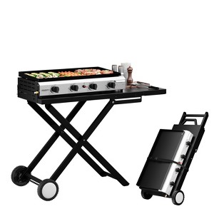 ROVSUN 4 Burner Folable Portable Propane Griddle, 40000 BTU Rolling Flat Top Gas Grill with Ignition & Regulator for Outdoor Camping BBQ Tailgating - 1 of 4