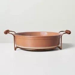 3qt Oven-to-Table Stoneware Round Baking Dish with Cradle Carrier Brown/Clay - Hearth & Hand™ with Magnolia