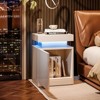 LED Nightstand with One Cabinet, Bedside Table with LED Lights, Modern End Side Table for Bedroom, White - 2 of 4