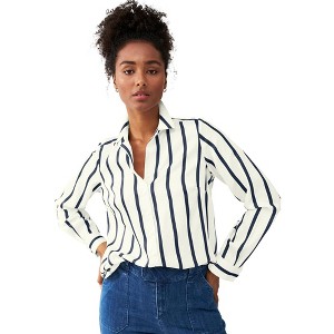 ellos Plus Size Button Front Satin Shirt - 1 of 4