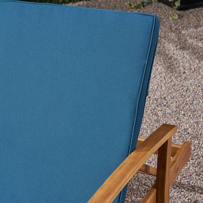 Samantha Double Chaise Lounge with Blue Cushions and Acacia Wood Frame