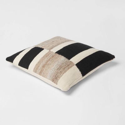 Oversized Black and Beige Woven Square Throw Pillow
