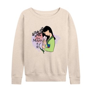Women's - Disney - Flowers in Bloom Lightweight French Terry Wide Neck Long Sleeve Shirt - 1 of 4