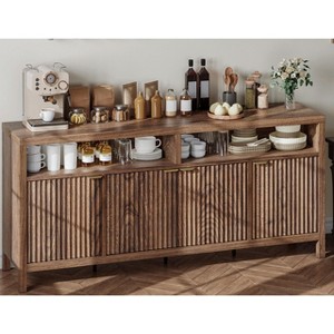 Coolmee 65.8 Inch Fluted Sideboard Buffet Cabinet with 4 Doors, Kitchen Storage Cabinet, Wood Sideboard for Dining Room, Living Room, Entryway - 1 of 4