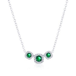 Diamonds D'Argento Sterling Silver, Lab-Grown 0.28ct Emerald & 0.07ct Natural Diamond Necklace - (43 Stones) - Green - 16+2 Inch - 1 of 2