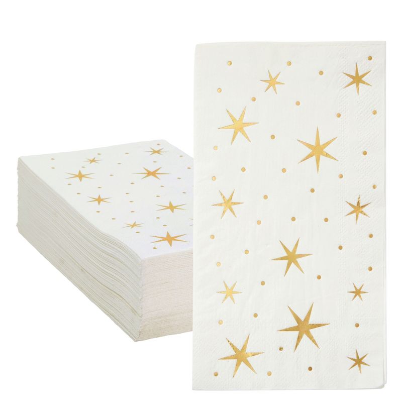 Blue Panda 50 Pack Gold and White Dinner Napkins with Stars, Gold Foil for Baby Shower, Birthday, Holidays, 3-Ply, 4 x 8 In, 1 of 8