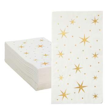 Blue Panda 50 Pack Gold and White Dinner Napkins with Stars, Gold Foil for Baby Shower, Birthday, Holidays, 3-Ply, 4 x 8 In