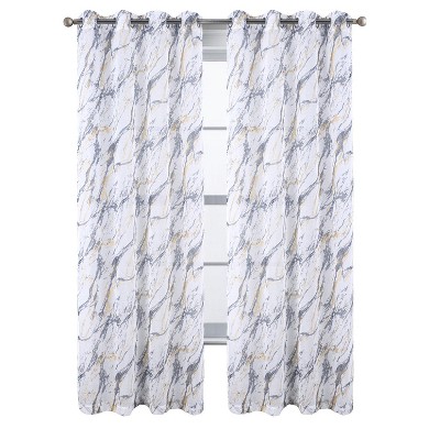 RT Designers Collection Marble Grommet Metallic Sheer Printed Doily Curtain Panel Pair 36" x 84" Grey
