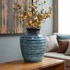 LuxenHome Rippled Blue with Brown 15.75-Inch Tall Round Ceramic Vase, Decorative Home Accent - 2 of 4