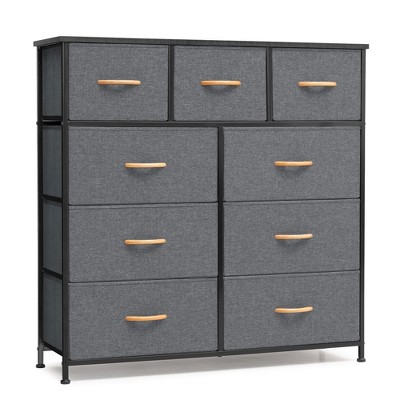 Crestlive Products 9-Drawer Extra Wide Fabric Dresser for Bedroom Clothes Storage Tower with Sturdy Steel Frame Wood Top Easy Pull Bins Wood Handles