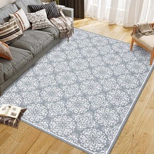 Modern Washable Area Rug for Living Room, Floral Area Rug with Non Slip Backing, Foldable Indoor Low Pile Carpet for Home - 1 of 4