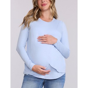 Women's Crewneck Long Sleeve Draped Nursing Tee | Motherhood Maternity - 1 of 4