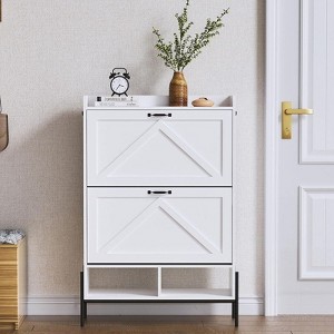 Coolmee Shoe Storage Cabinet for Entryway, Shoe Organizer with 2 Flip Drawers, Freestanding Narrow Shoe Racks Cabinet Organizer for Entryway - 1 of 4