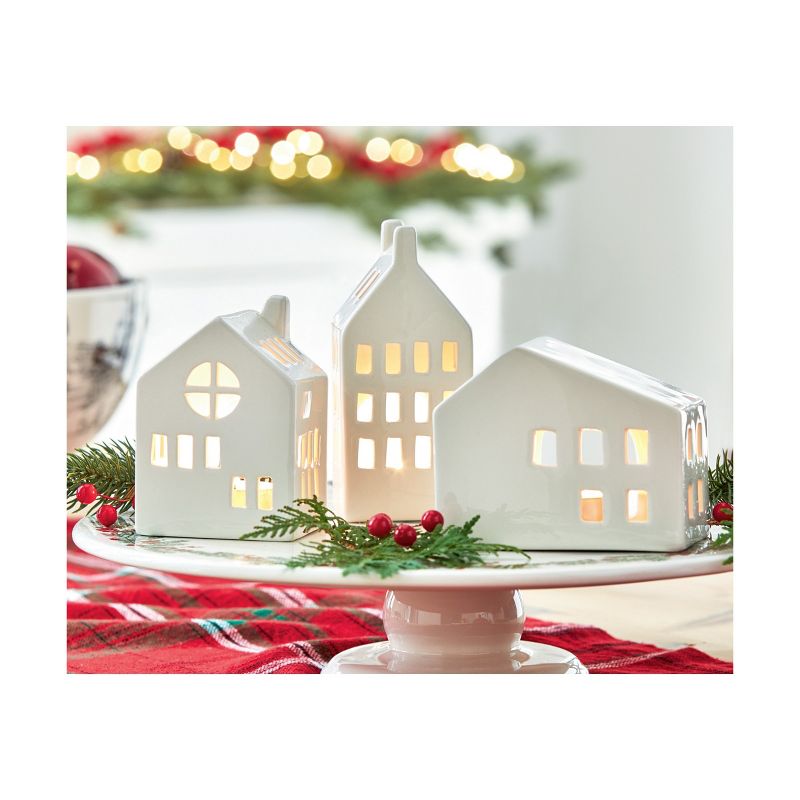 tag White Ceramic House Shaped Tealight Luminary Candle Holder Wide, 4.5L x 2.5W x 3.6H inches, 2 of 4