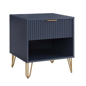 Sapphtopaz Modern Nightstand with Vertical Textured Drawer & Open Shelf End Table with Splayed Metal Legs Bedside Table for Bedroom,Living Room - 1 of 4