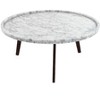 The Bianco Collection Cassara 31" Round Italian Carrara White Marble Coffee Table with Walnut Legs - 2 of 4