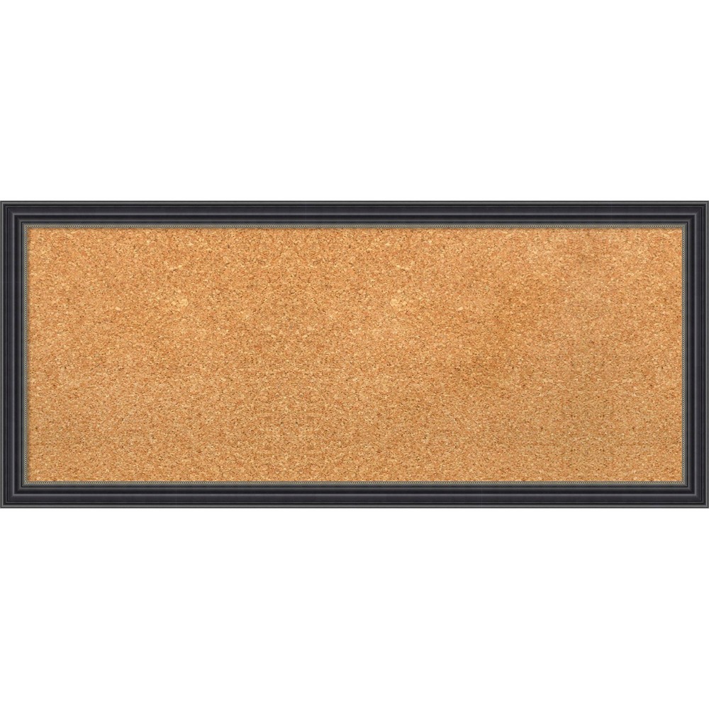 Photos - Dry Erase Board / Flipchart 32"x14" Stylish Wood Frame Natural Cork Board Black - Amanti Art: Wall Mou