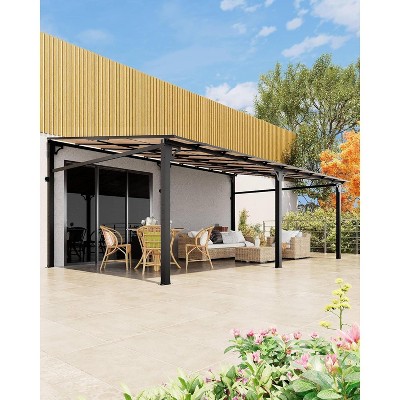 10 x 10 FT Wall Mounted Gazebo, Hardtop Lean-to Pergola with Polycarbonate Roof