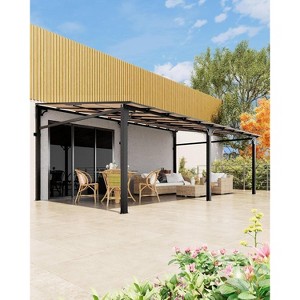 10 x 10 FT Wall Mounted Gazebo, Hardtop Lean-to Pergola with Polycarbonate Roof - 1 of 4
