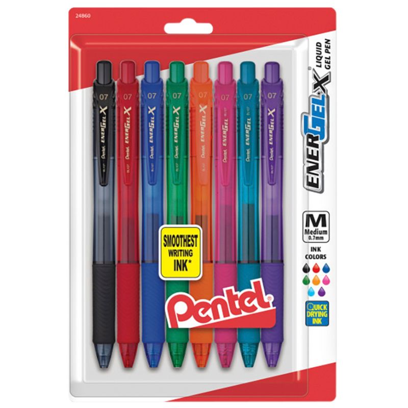 Pentel EnerGel-X Retractable Liquid Gel Pen, 0.7 mm, Assorted Colors, Pack of 8, 1 of 2