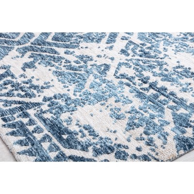 5' x 7' Blue Geometric Stain-Resistant Synthetic Area Rug