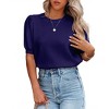 Women's Short Sleeve Sweater Tops 2025 Spring Summer Trendy Crew Neck Casual T Shirts Blouses,Navy Blue - L - 4 of 4