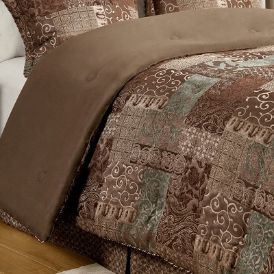 Brown Queen Chenille Jacquard Patchwork Comforter Set