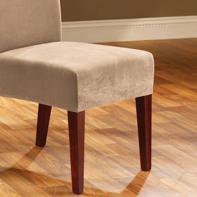 Cream Stretch Pique Short Dining Chair Slipcover