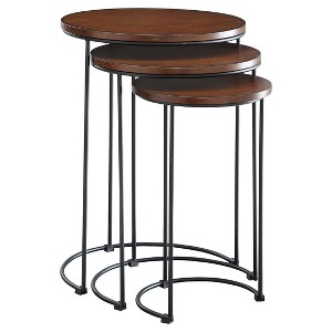 Carolina Living Eloise Nesting Table Set - Chestnut/Black: 3-Piece Wood Composite & Metal Frame Set - 1 of 3