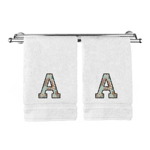 BC BARE COTTON Monogrammed Hand Towels, Personalized Gift, Set of 2 - Embroidered Writing with Greenish Cyan - 1 of 1