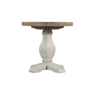 Casual Farmhouse Baluster Round End Table in Reclaimed Natural & White