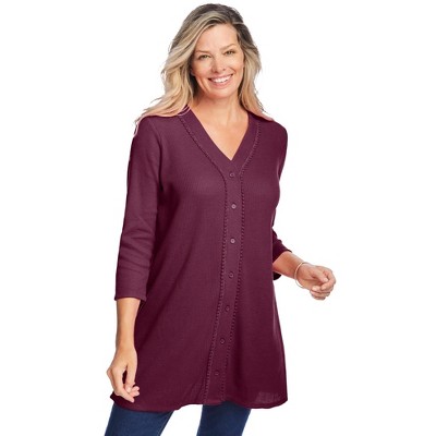 Woman Within Plus Size Thermal Button-Front Tunic