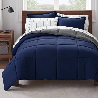 Twin/Twin XL 5pc Simply Clean Reversible Bed in a Bag Navy/Gray - Serta