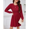 WhizMax Women's 2024 Long Sleeve Mini Sweater Dress Crewneck Ribbed Knit A Line Pleated Swing Short Dresses - 3 of 4
