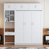 Full/Queen Size Wall Murphy Bed Space Saving Foldable Bed with Desk, Top Cabinet and Storage Shelves, White/Gray-ModernLuxe - 2 of 4