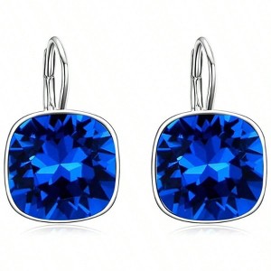 Sterling Silver Leverback Earrings with , Hypoallergenic Square Cut, Fine Birthday Anniversary Gift for Women - 1 of 4