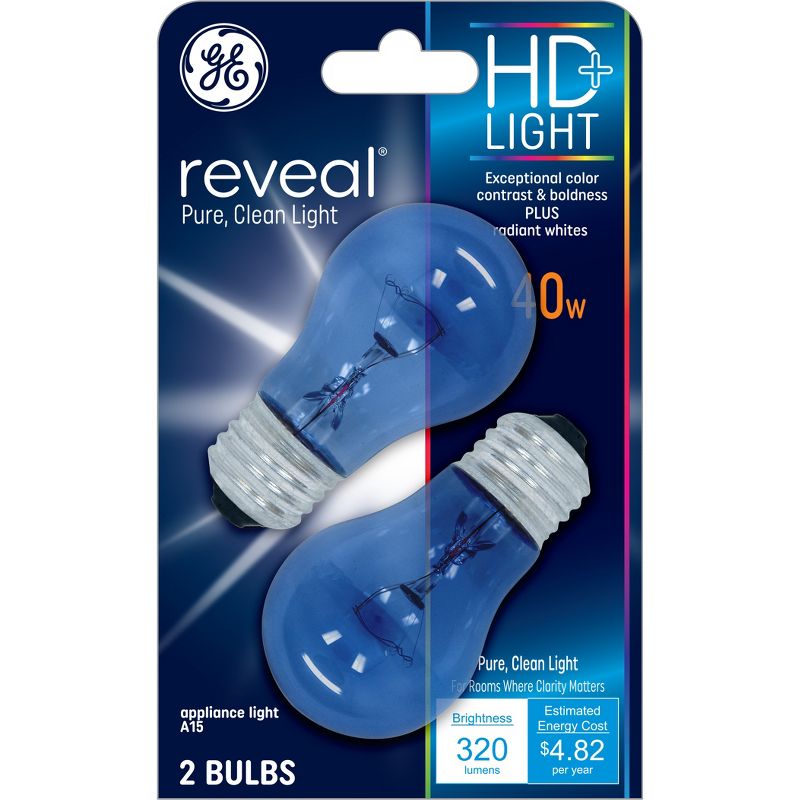 GE 2pk 40W Reveal HD+ Light Bulbs Appliance Bulbs Clear, 1 of 6