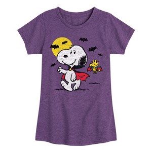 Girls' - Peanuts - Vampire Snoopy and Woddstock Fitted Short Sleeve Graphic T-Shirt - 1 of 4