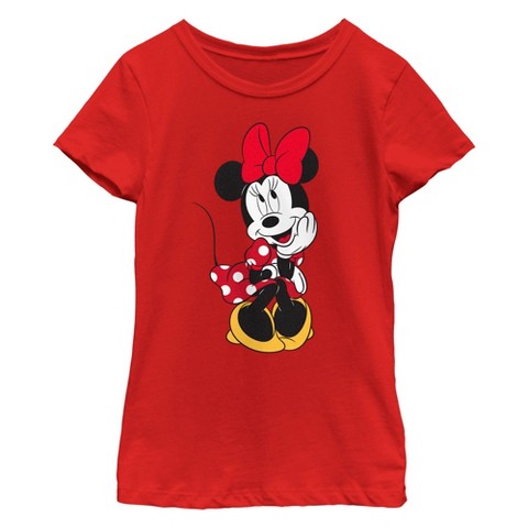 Mickey Mouse & Friends Girl's Minnie Mouse Adorable Pose T-Shirt - Red - Small