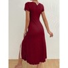 Ribbed Short Sleeve Midi Dress Lace Slit Contrast Trim Fashion Dress for Women - 4 of 4