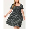 Agnes Orinda Women's Plus Size Smock Ruffle Short Sleeve Floral Flared Flowy Dresses - 2 of 4