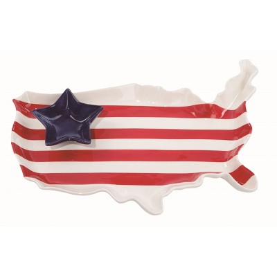 Transpac Dolomite 16" Multi 4th of July Patriotic Chip and Dip Set of 2