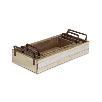 Cheung's Weston Set of 3 Long Metal Accented Wood Crates