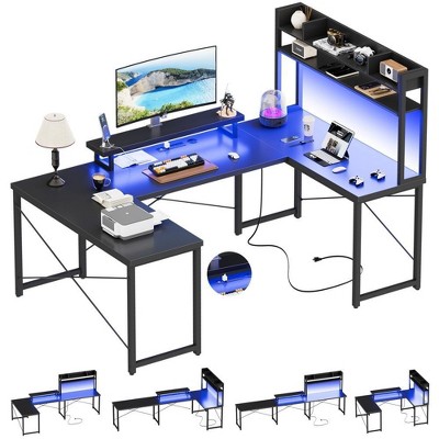 Unikito U Shaped Desk with Hutch, Reversible L Shaped Computer Desk,  Gaming Desk, Black, 75"*41.7"*58.4"