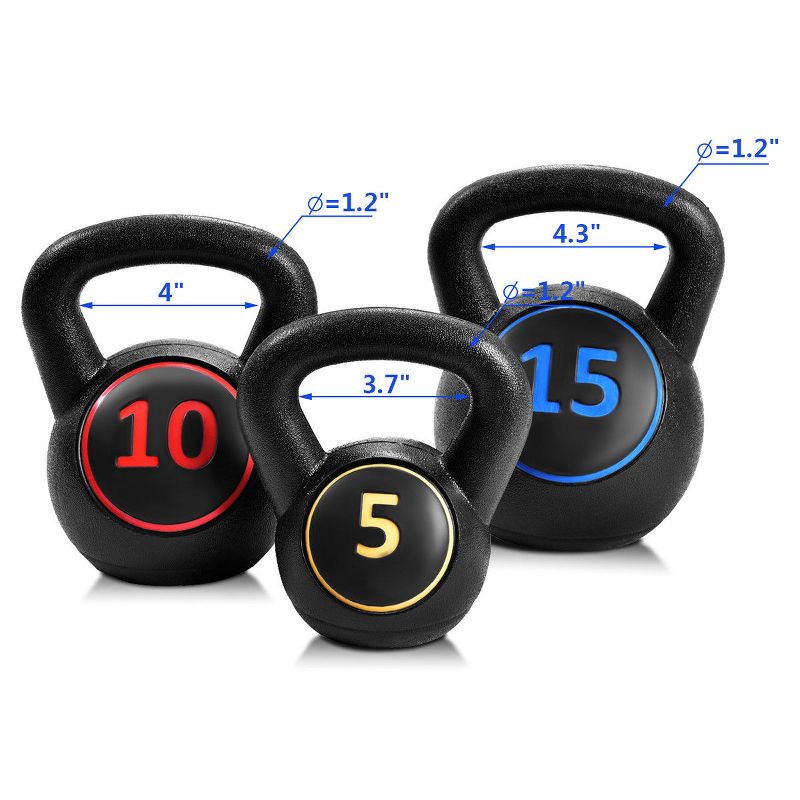 Costway 3-Piece Kettlebell Weights Set, Weight Available 5,10,15 lbs, HDPE Kettlebell for Strength and Conditioning, 3 of 11