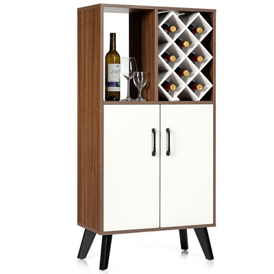Costway Bar Cabinet Wooden Buffet Sideboard Storage Cupboard w/ Wine Rack Walnut