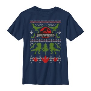 Boy's Jurassic World Ugly Christmas Print T-Shirt - 1 of 4