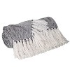 HomeRoots 52" X 67" Gray and Ivory Woven Cotton Herringbone Throw Blanket with Fringe - 4 of 4