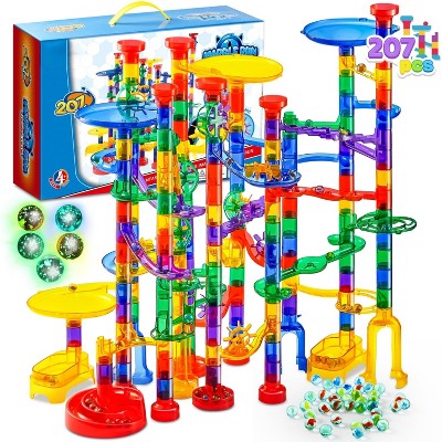 Joyfy 207 Pcs Glowing Marble Run, Engineering & Building Blocks Toys with 5 Glow in The Dark Glass Marbles, Birthday Easter Gift for Boys & Girls